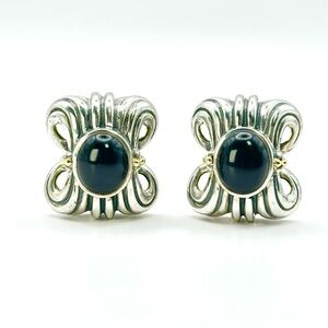 Lagos Caviar Ornate Two Tone Black Onyx Earrings